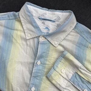 Tommy Bahama Relax Shirt Men's Large Blue Yellow Stripe Long Sleeve Button Down